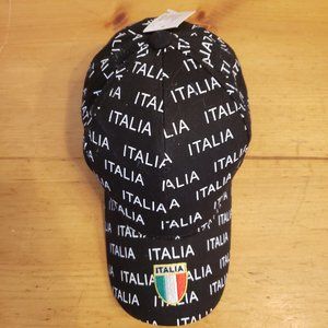 NWT Italia Embroidered Crest & Flag - Black/White Hat  SZ 7 1/4  58cm
